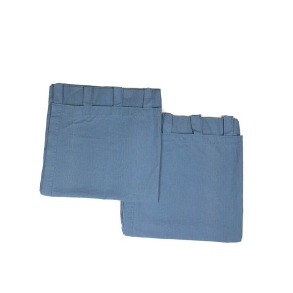 2 Custom Made Tab Top Curtains Panels Drapes Solid Blue Canvas Cotton Long Pair - Picture 6 of 6